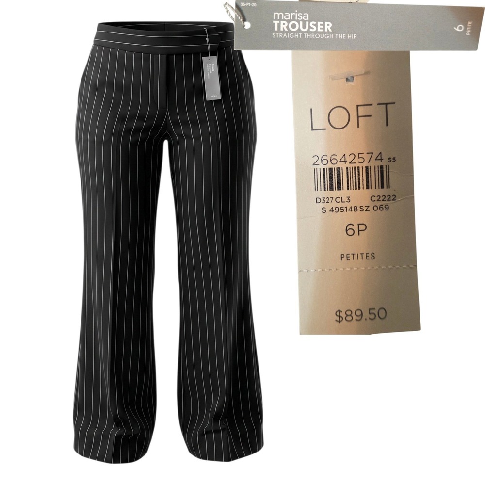 NEW LOFT Marisa Trouser Women 6P Black Pinstripe Straight Hip Dress Pants
